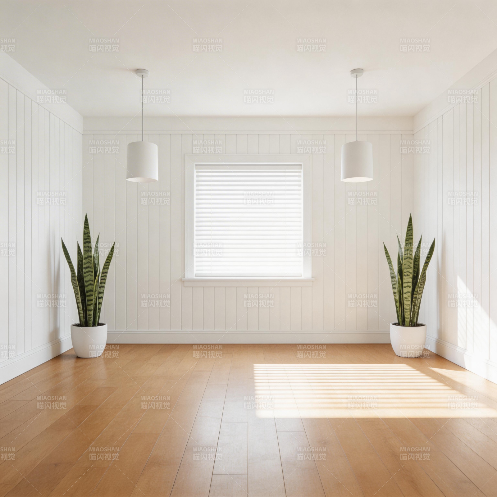 简约白墙绿植室图片