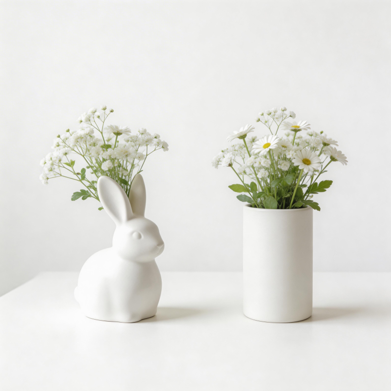 兔形花瓶与雏菊图片