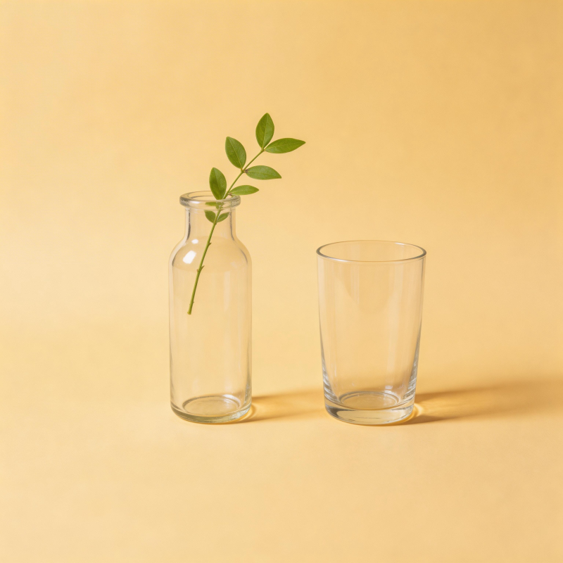 绿叶与玻璃瓶图片