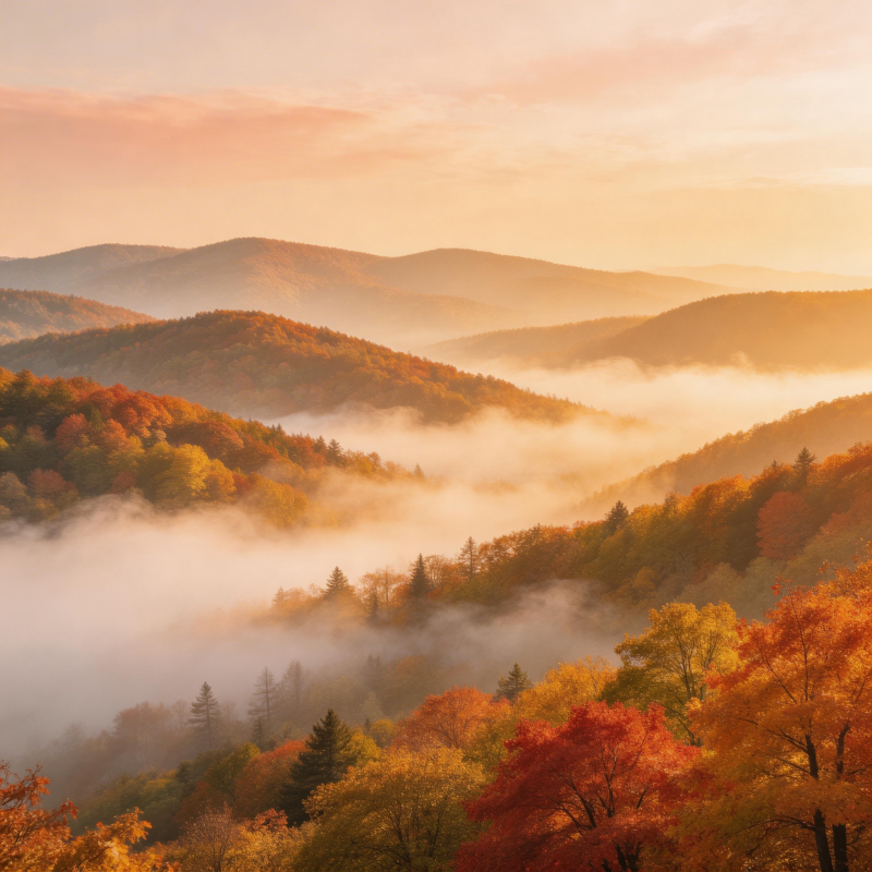 秋山雾霭晨曦图片