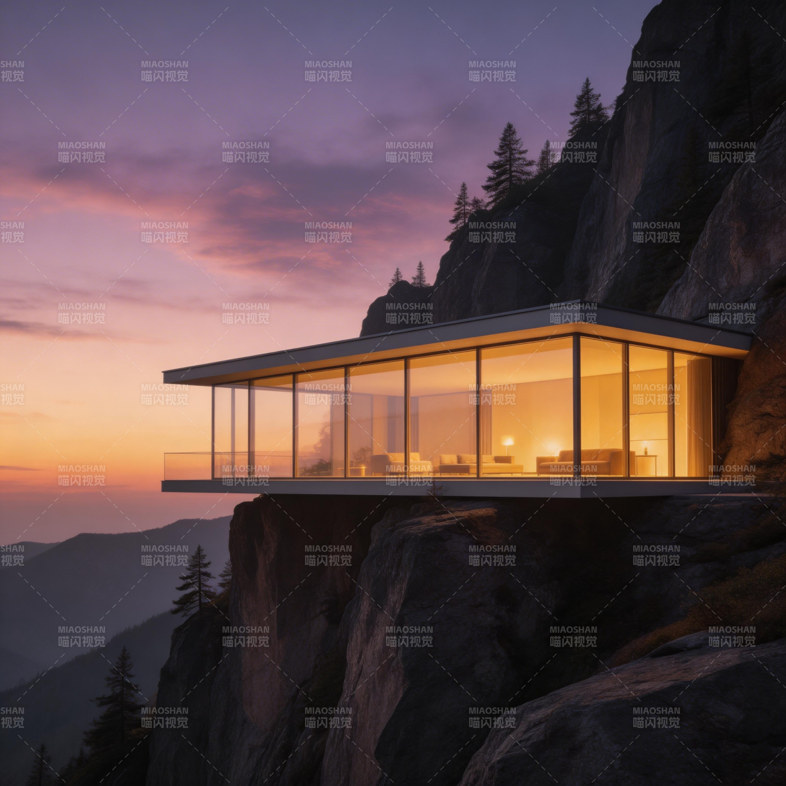 悬崖上的玻璃屋图片