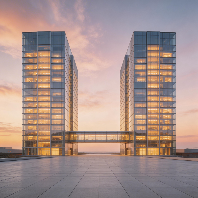 双塔映霞光图片