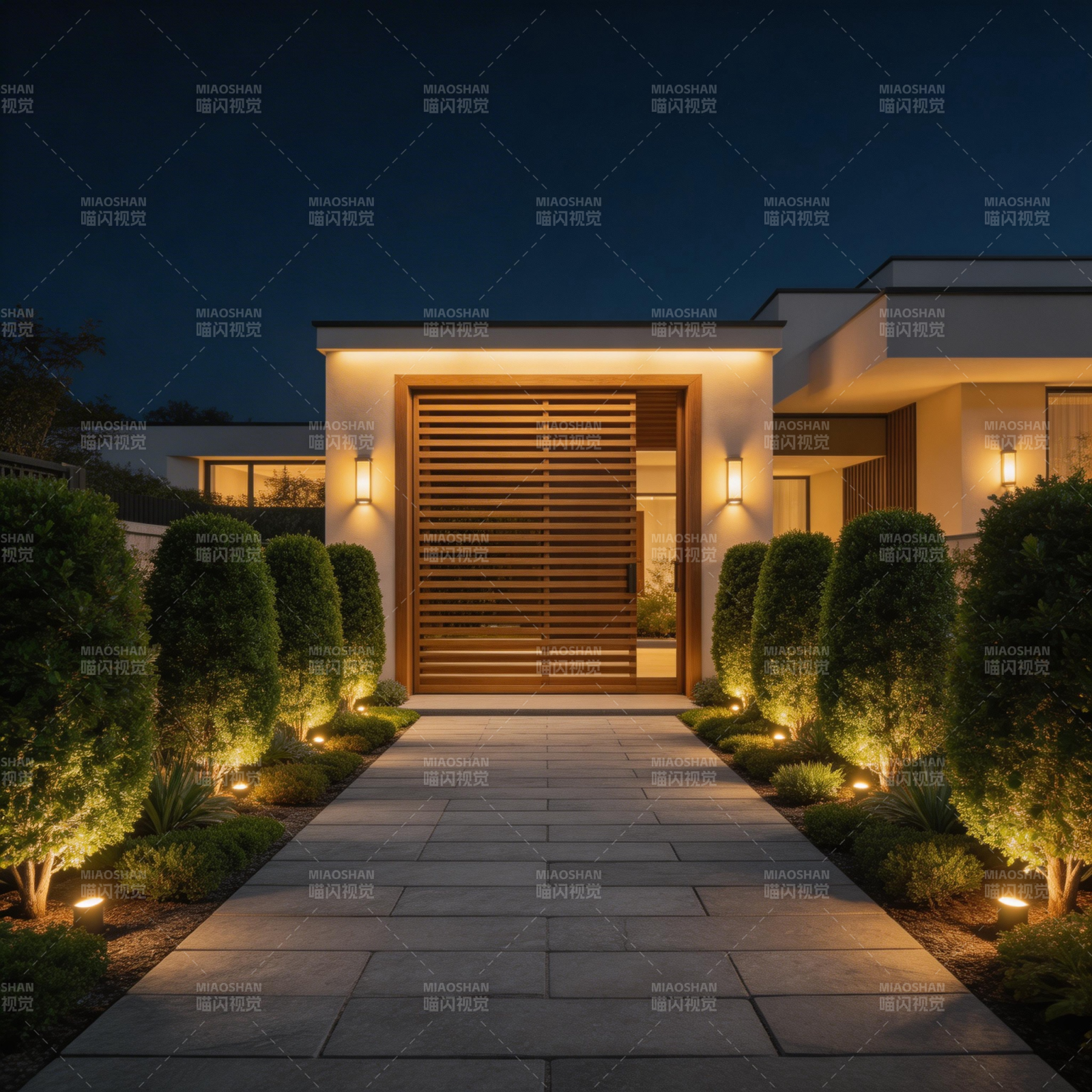 夜幕下的现代庭院图片