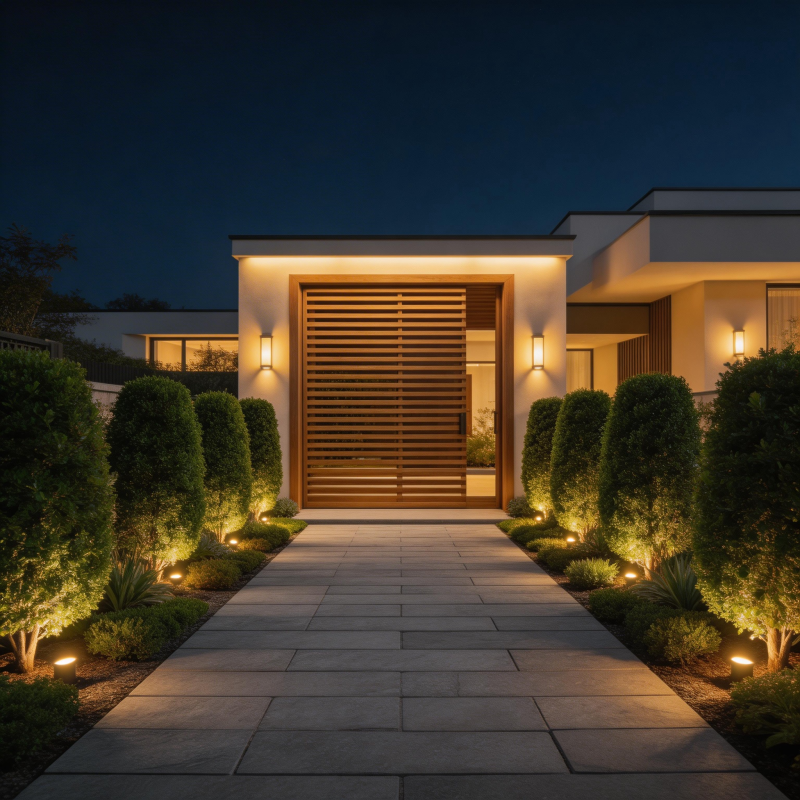 夜幕下的现代庭院图片