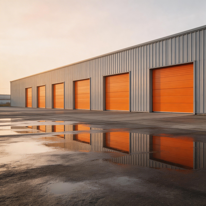 橙色车库倒影图片