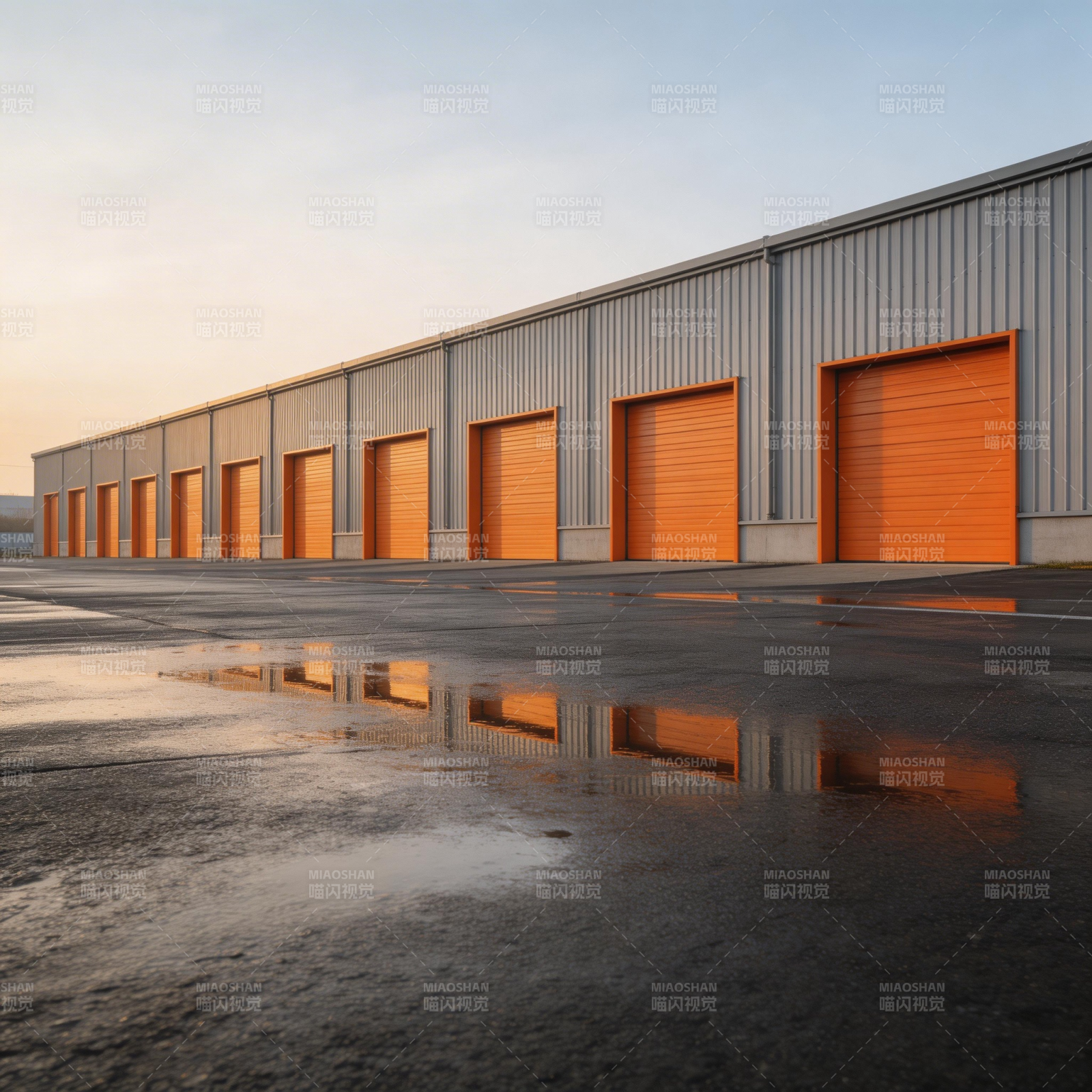 橙门仓库倒影图片