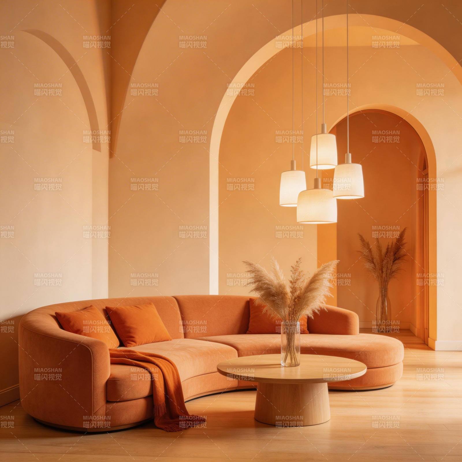 暖调拱门客厅图片