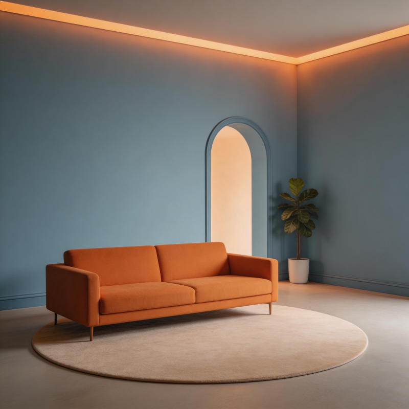 橙色沙发静谧空间图片