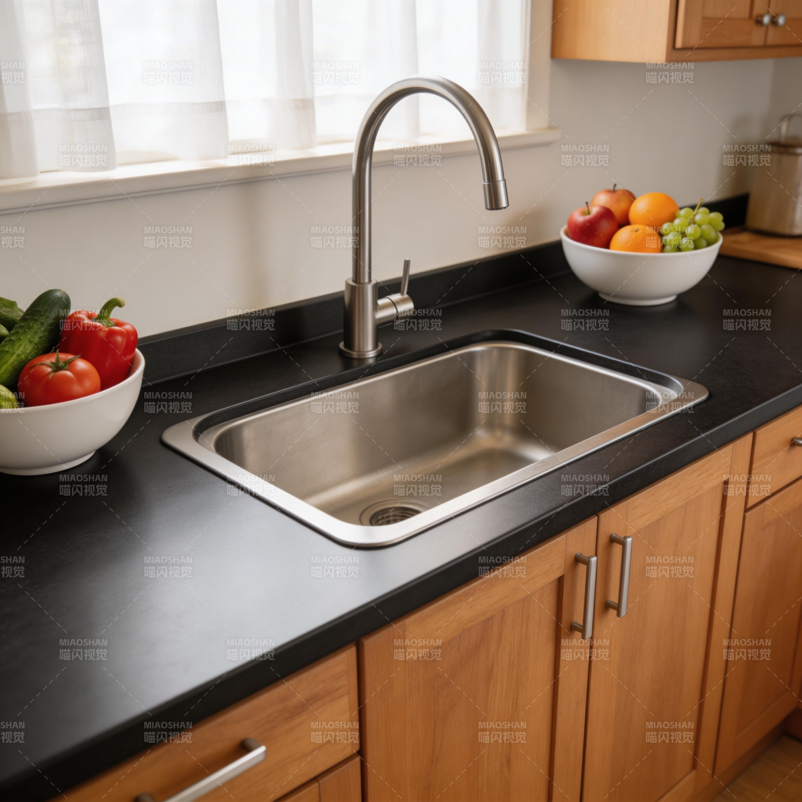 现代厨房水槽特写图片