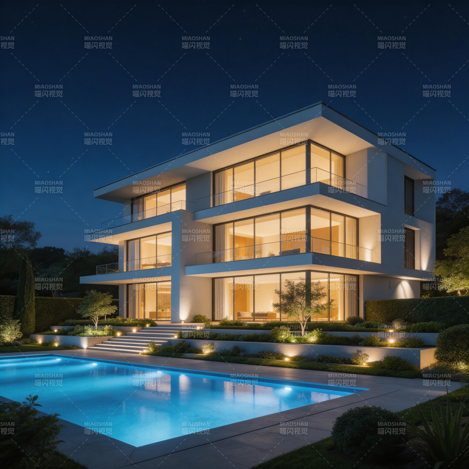 夜景豪宅泳池图片