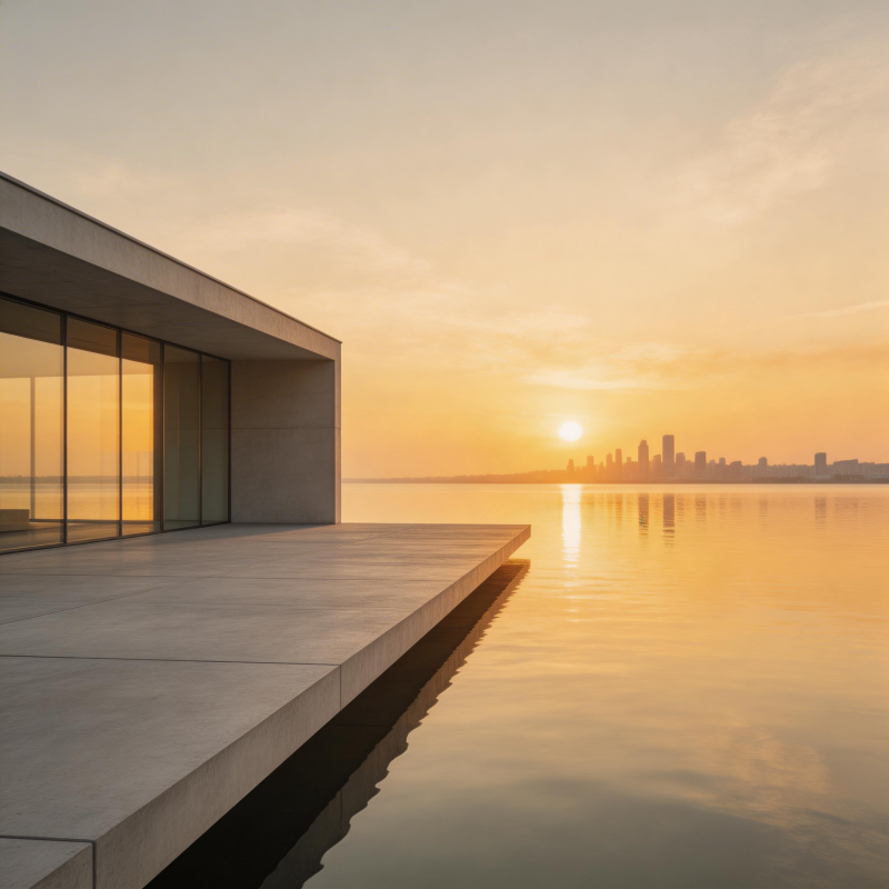 湖畔日落建筑图片