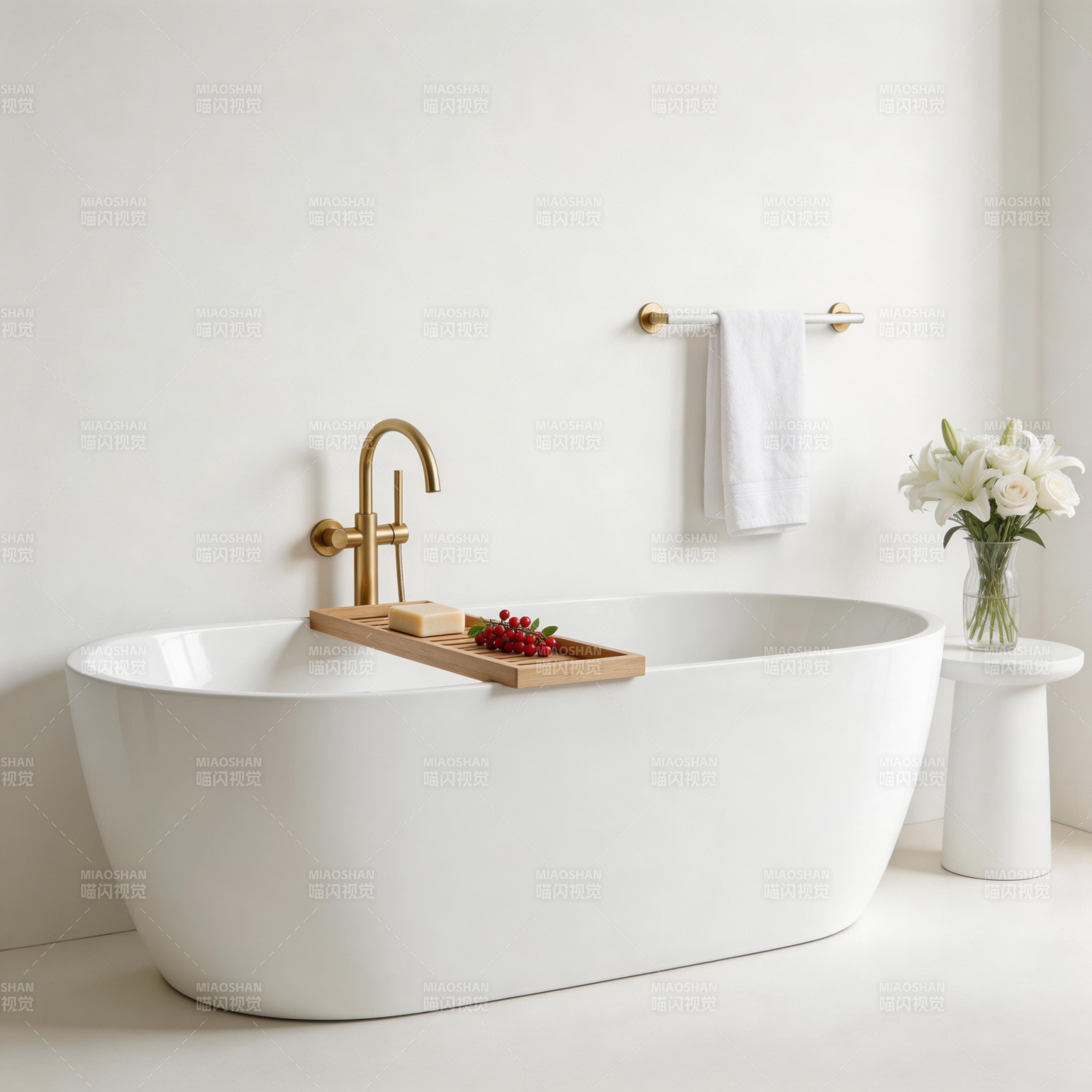 简约浴缸 金色水龙头图片