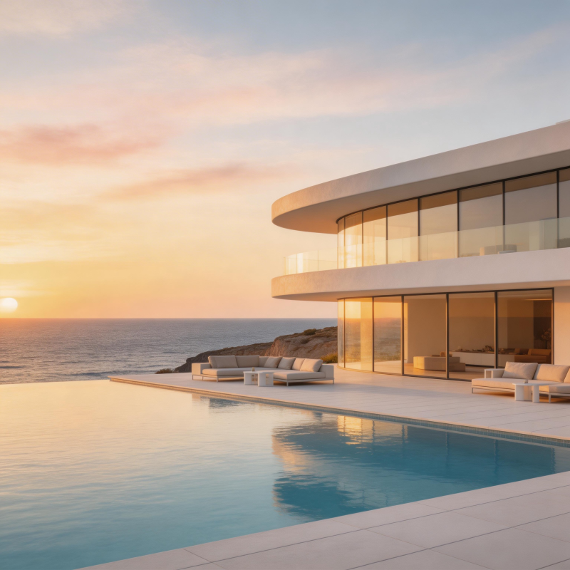 海景豪宅日落时分图片