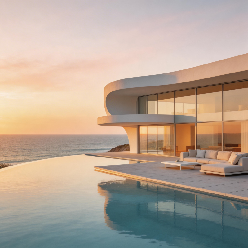 海景豪宅泳池日落图片