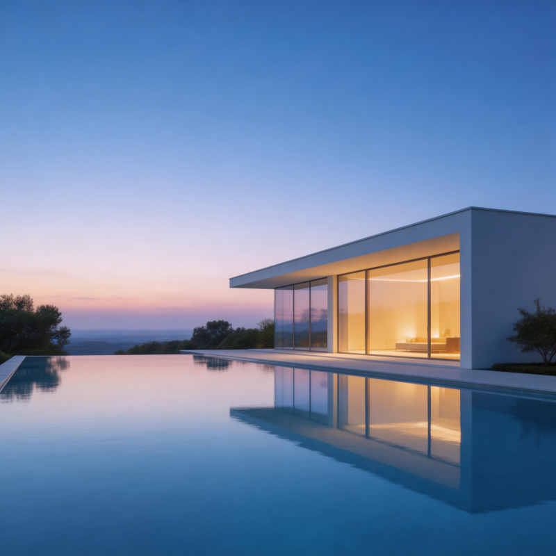 现代别墅泳池夜景图片