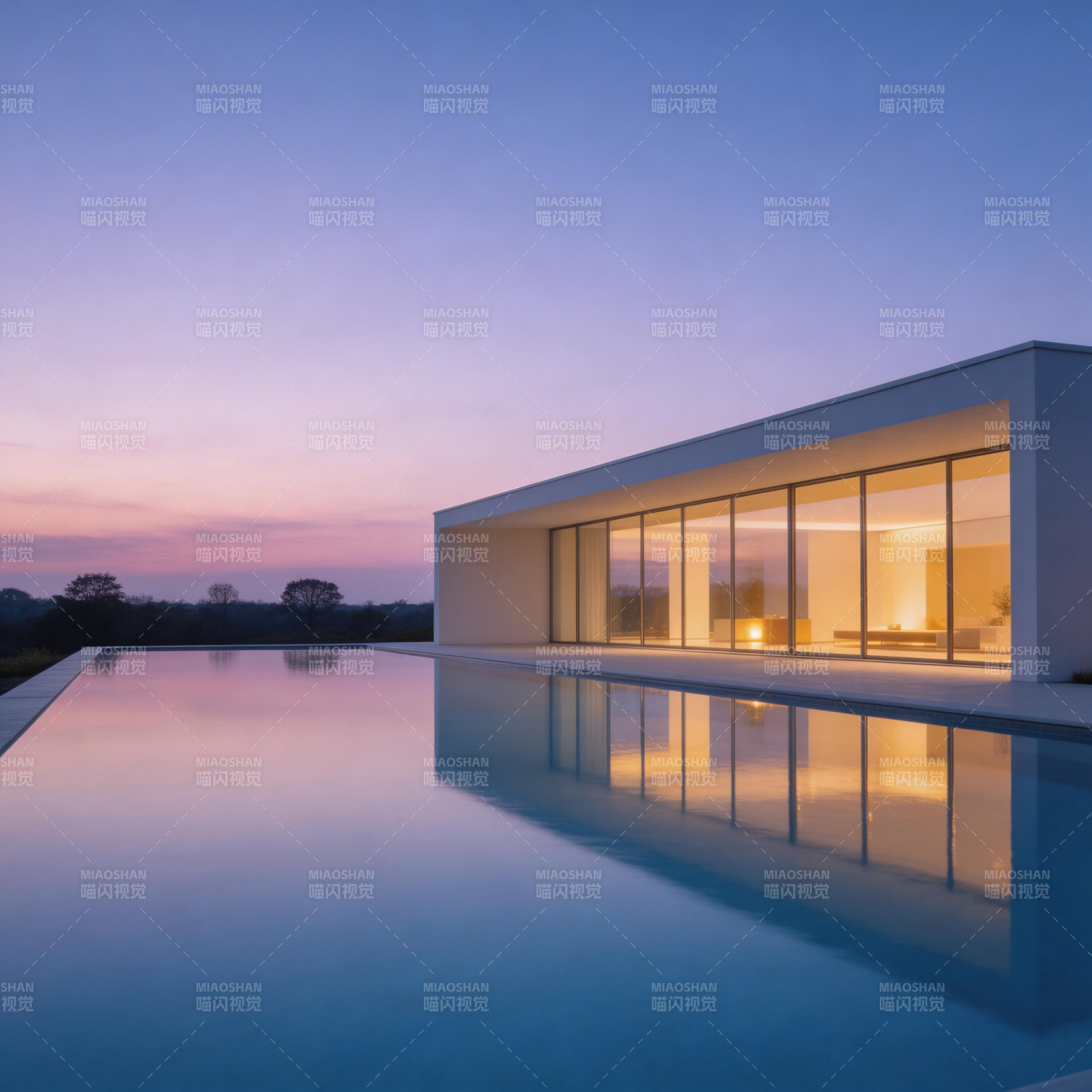 暮色中的现代居所图片