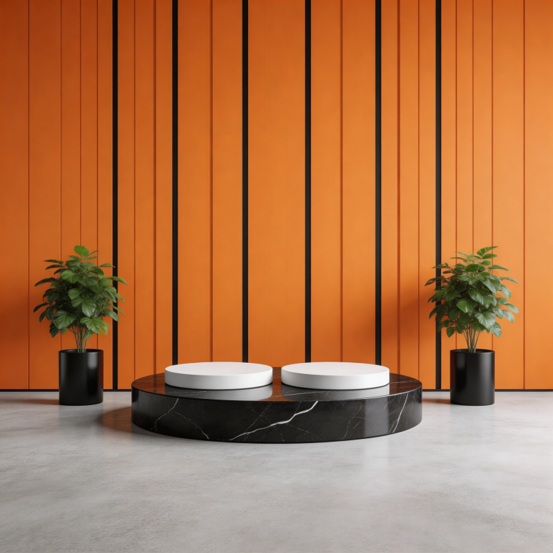橙色背景简约展示台图片
