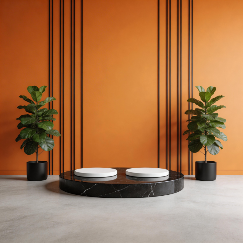 橙色背景的现代展示台图片