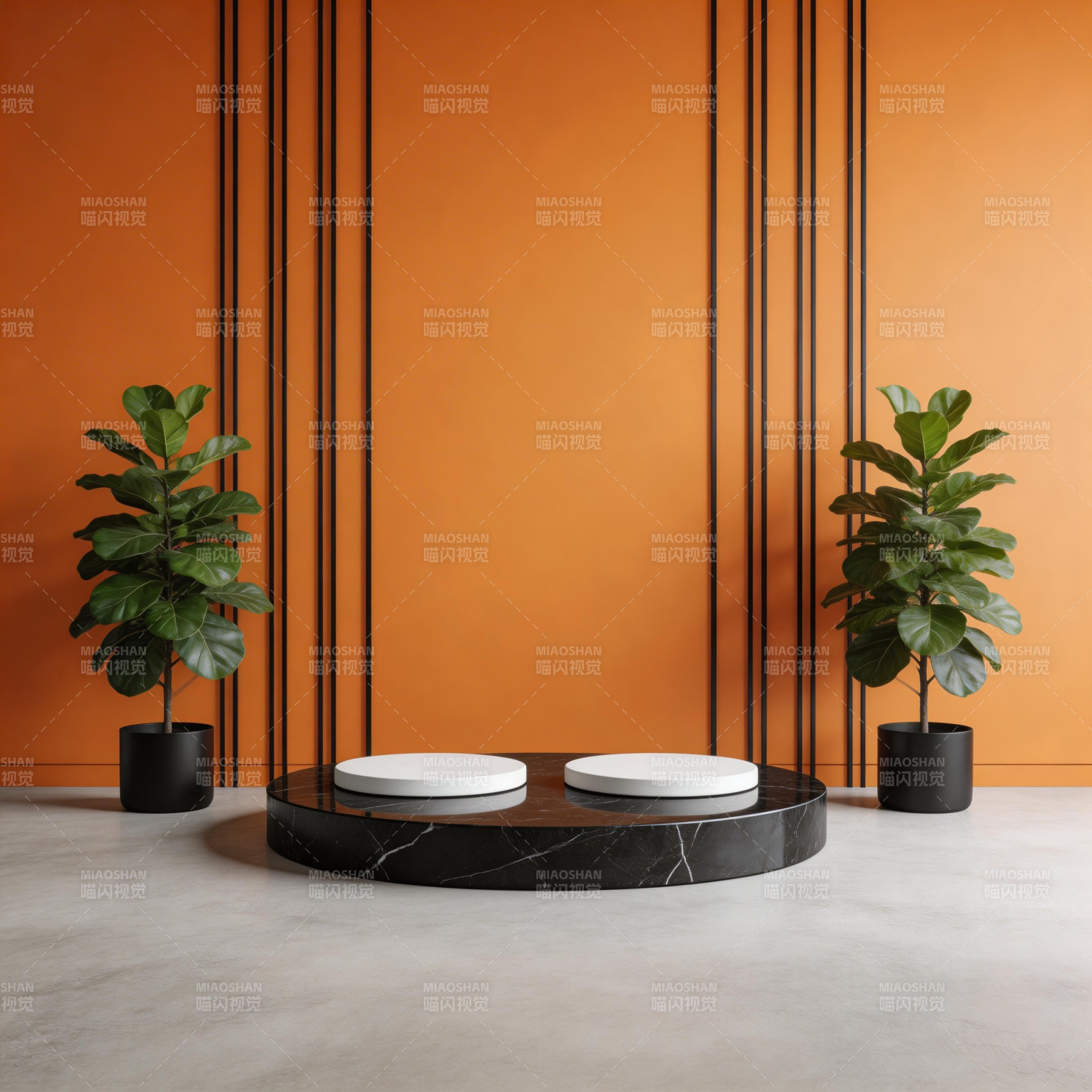 橙色背景的现代展示台图片