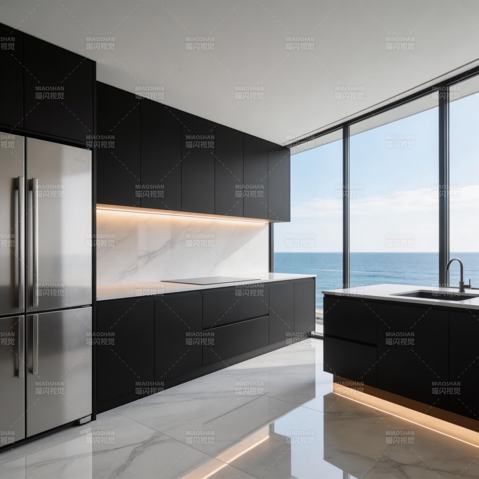 海景现代厨房图片