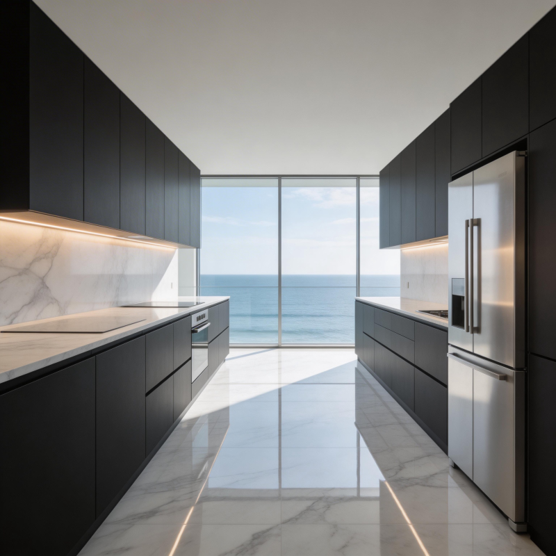 海景现代厨房图片