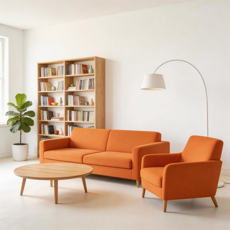 橙色客厅温馨布置图片