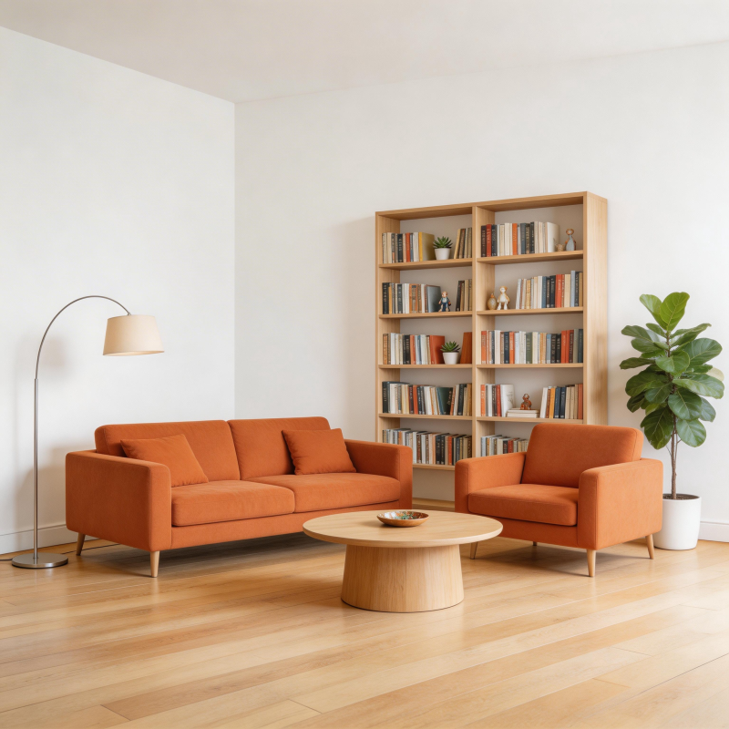 温馨橙色客厅一角图片