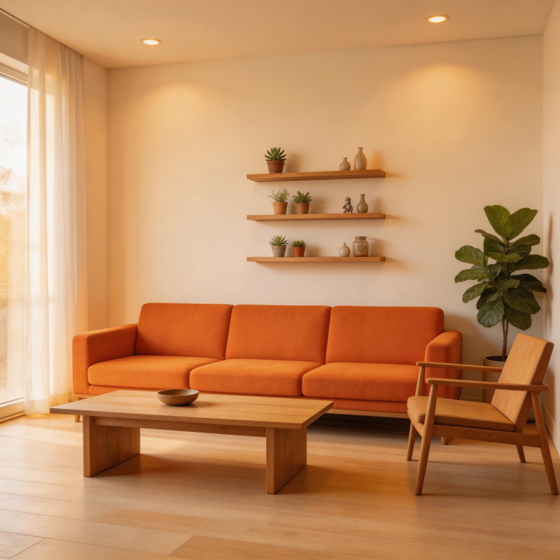 橙色沙发客厅布置图片