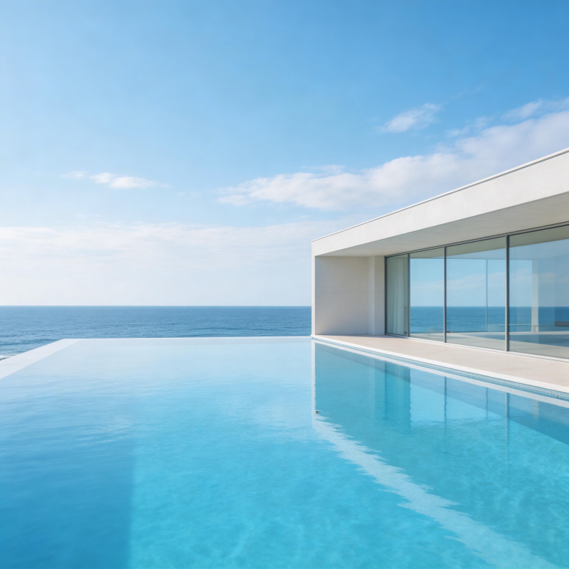 海天一色泳池景图片