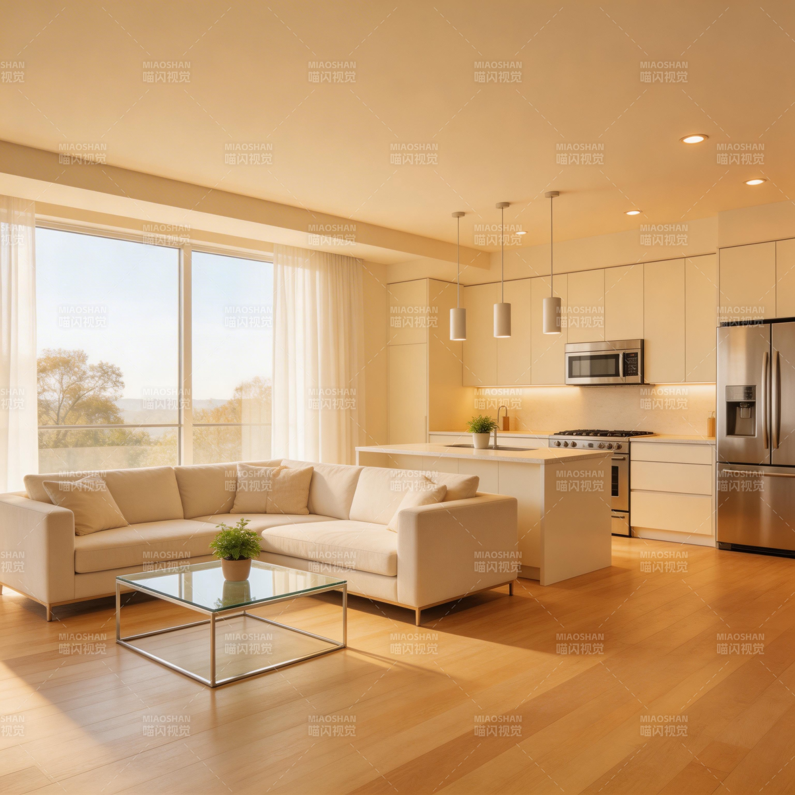 现代简约客厅厨房图片