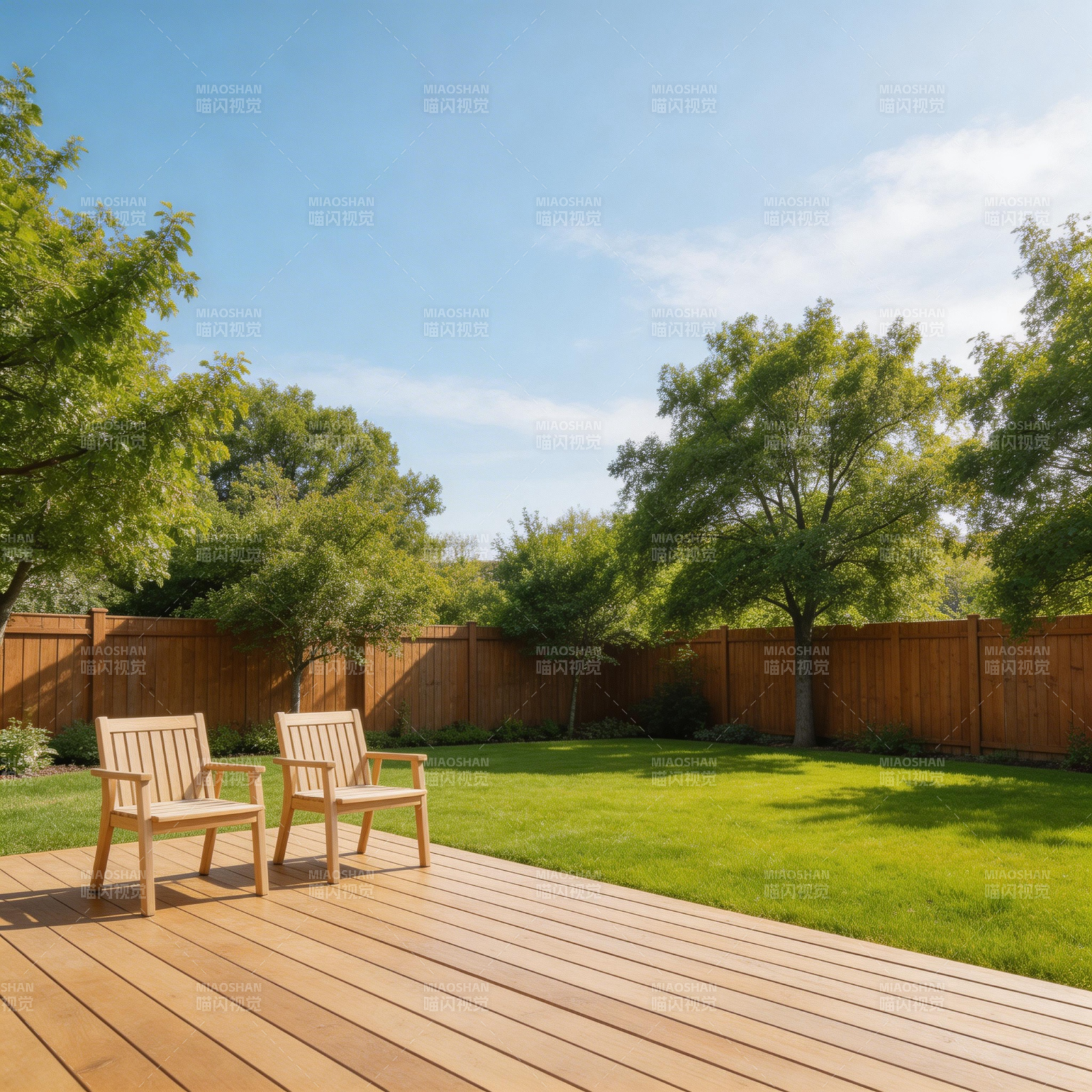 庭院木椅静谧时光图片