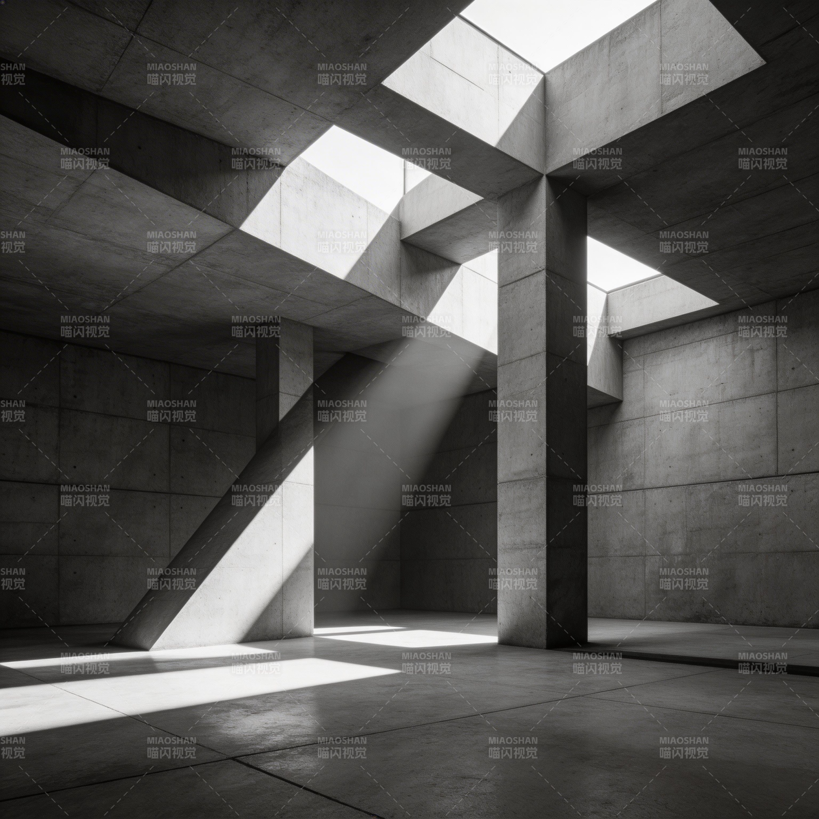 光影交错的混凝土空间图片