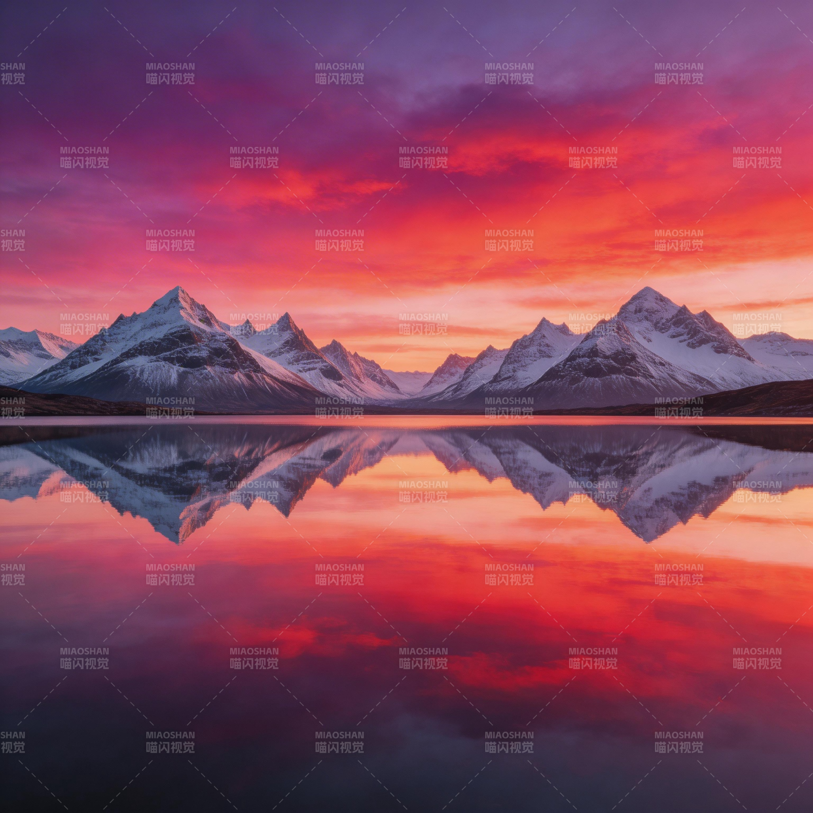 雪山映红霞图片