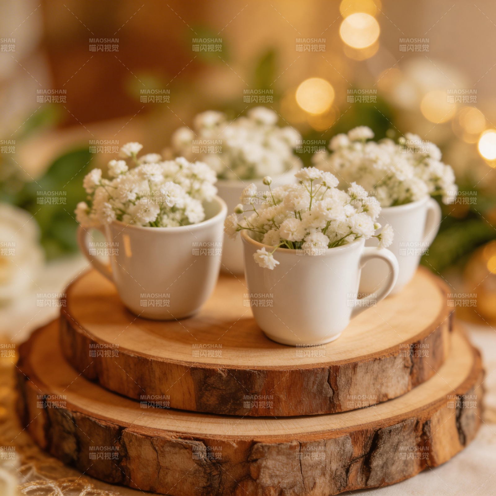 花杯木盘静谧美图片