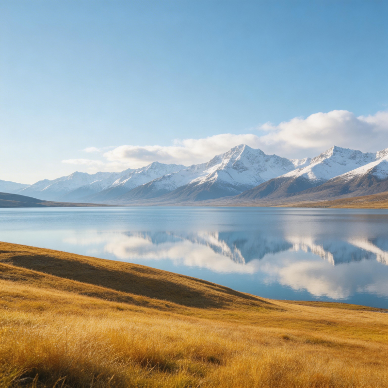雪山倒影湖畔图片