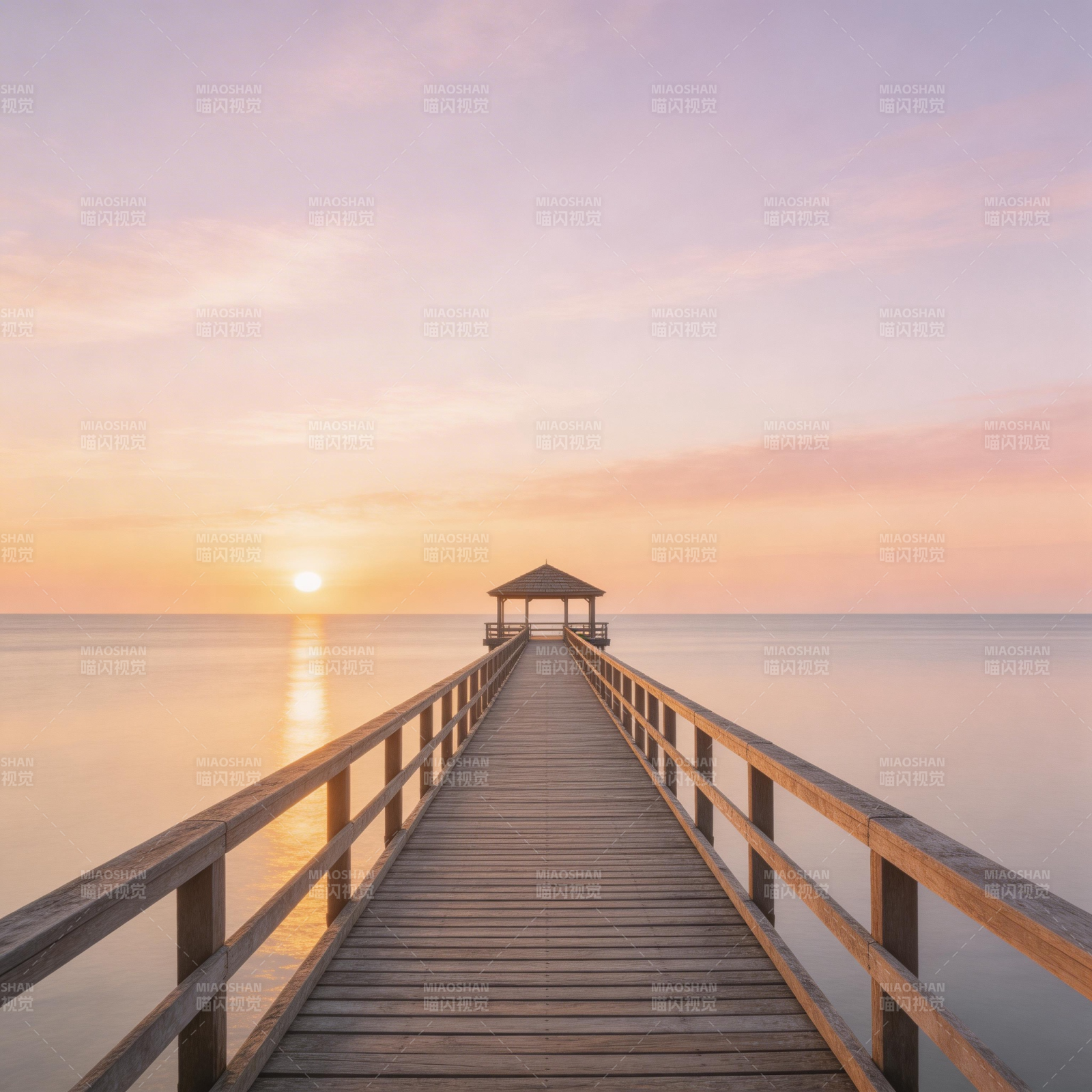 日落长桥静谧景图片