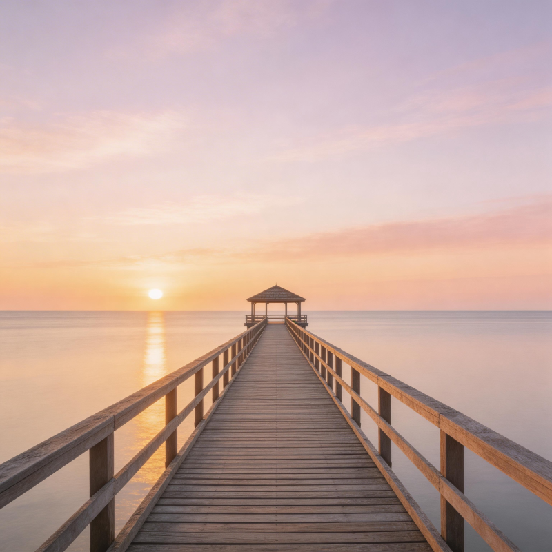 日落长桥静谧景图片