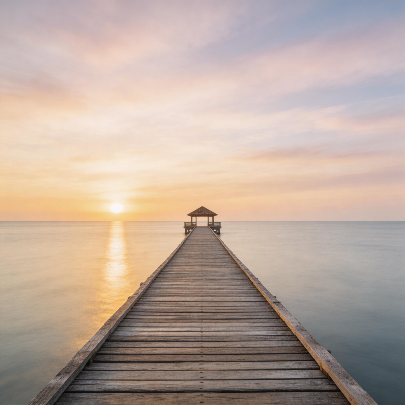 日落长桥静谧景图片