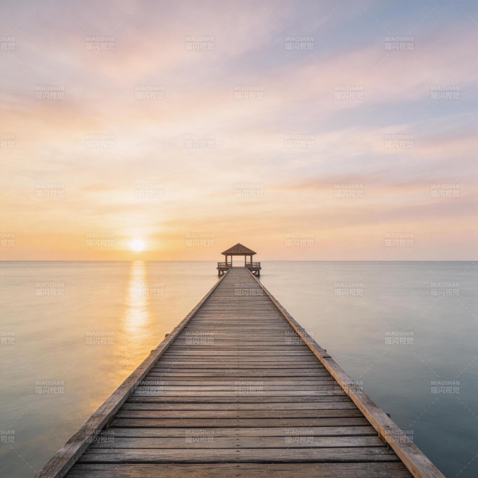 日落长桥静谧景图片