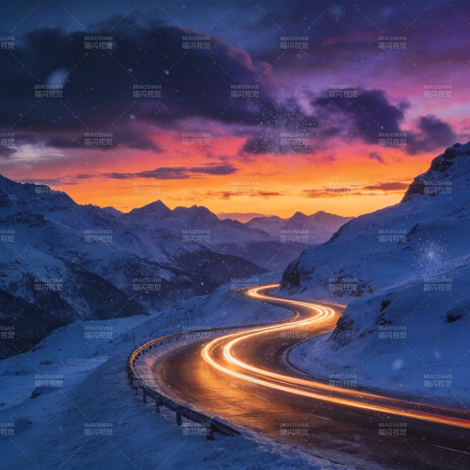 雪域长路映霞光图片