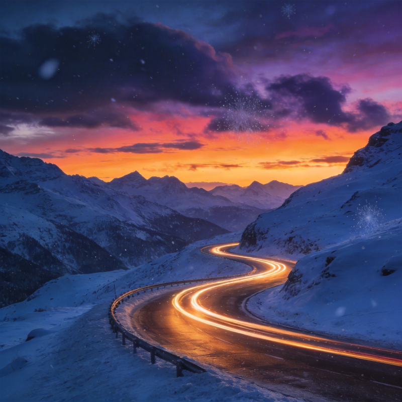 雪域长路映霞光图片