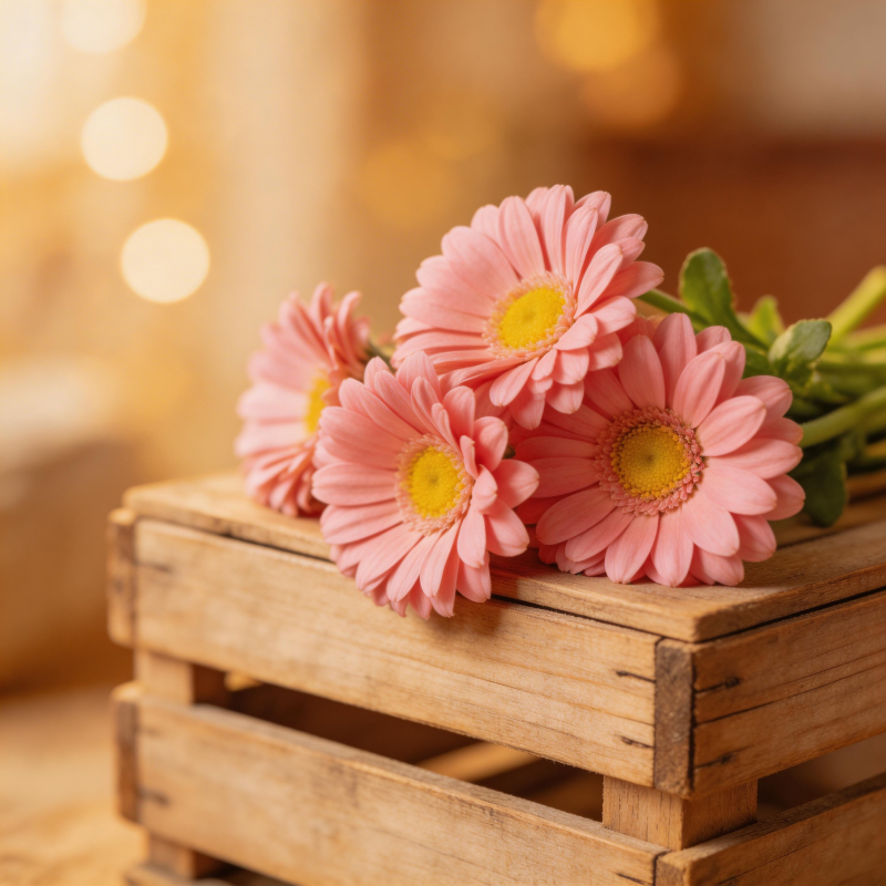 粉菊木箱静谧美图片