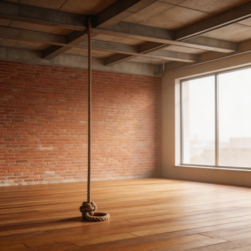 绳结悬于空旷室图片