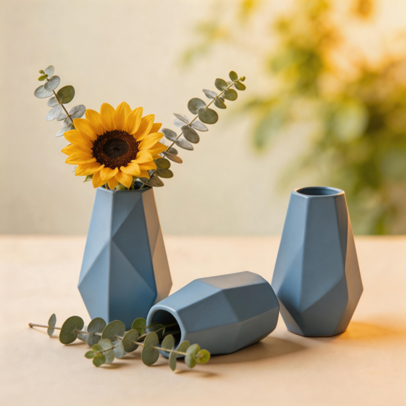 蓝陶花瓶与向日葵图片