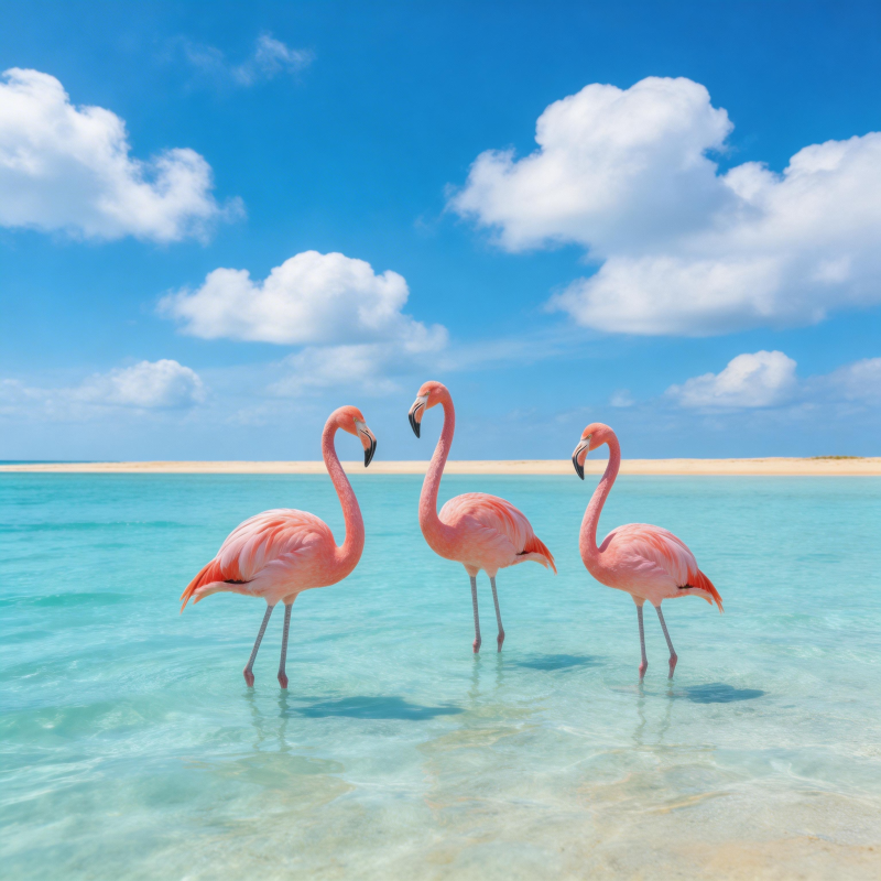 粉红火烈鸟海滩图片