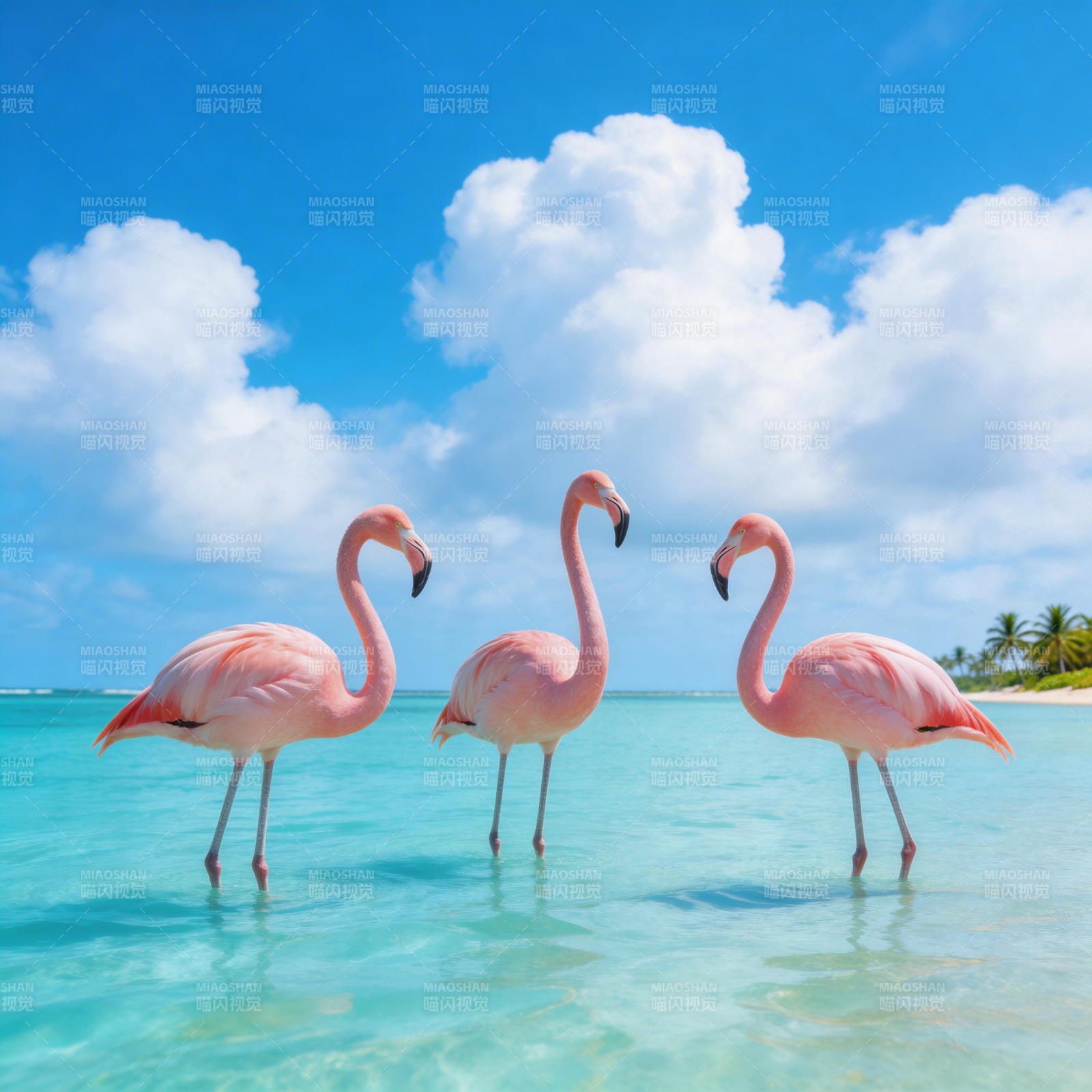 粉红火烈鸟海滩图片