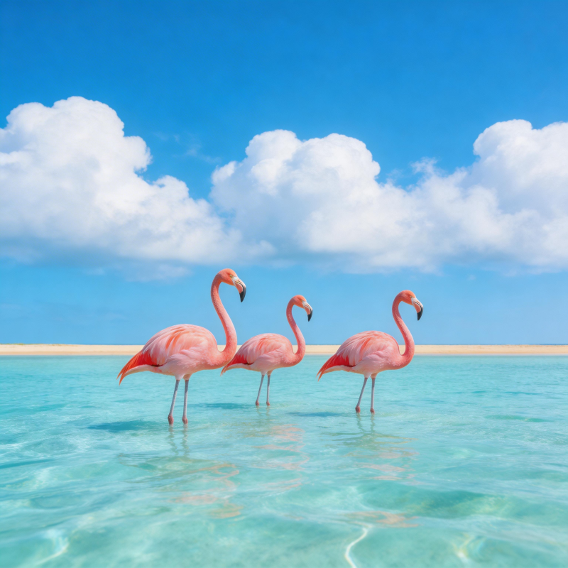 粉红火烈鸟戏水图片