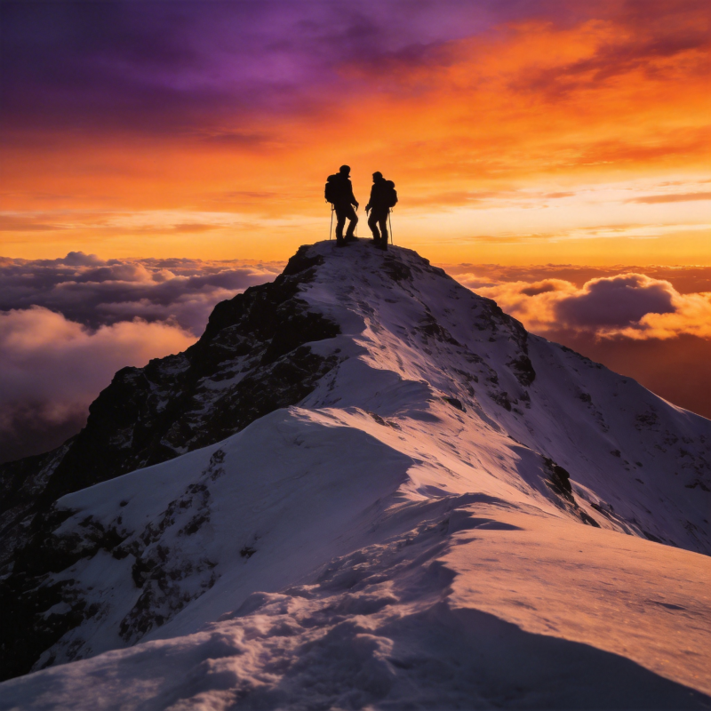 雪峰日落双影图片