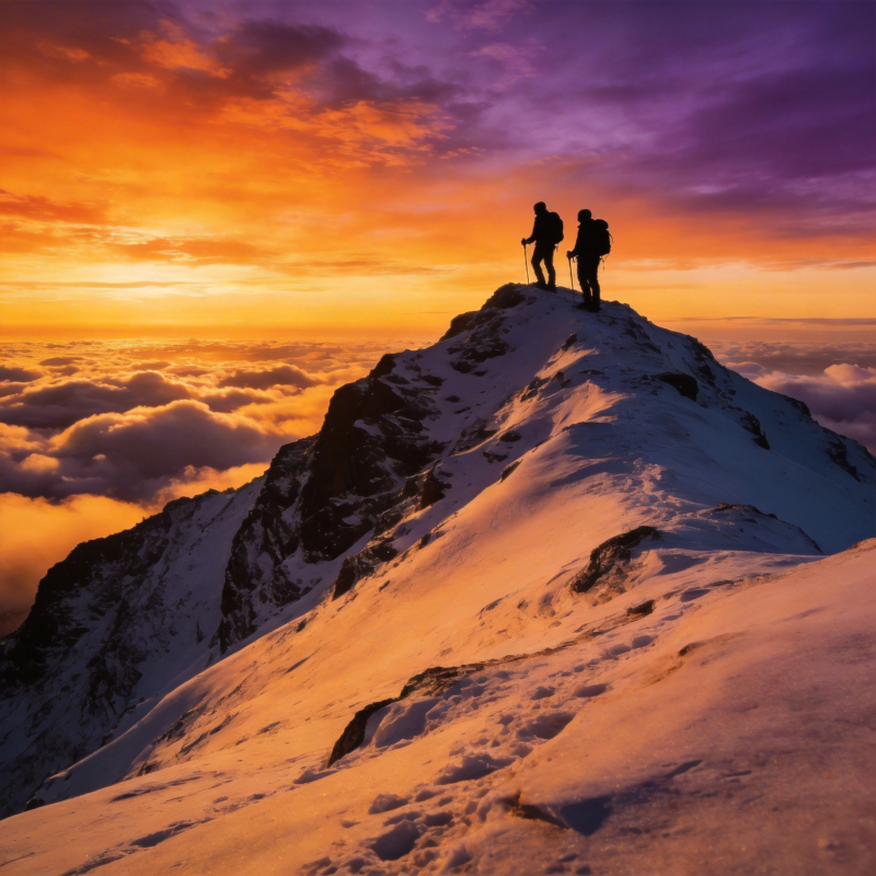 雪峰日出登顶人影图片
