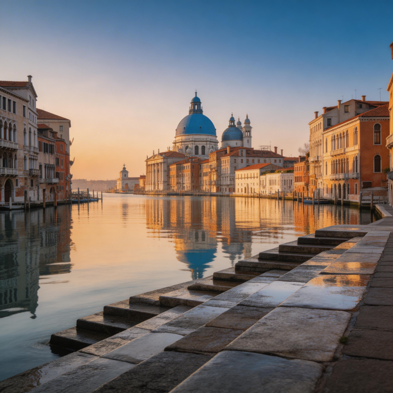 威尼斯晨曦水影图片